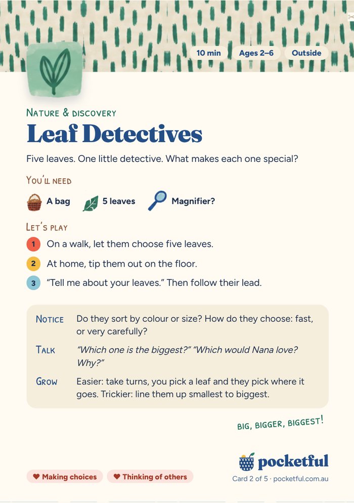 Sample card: Leaf Detectives